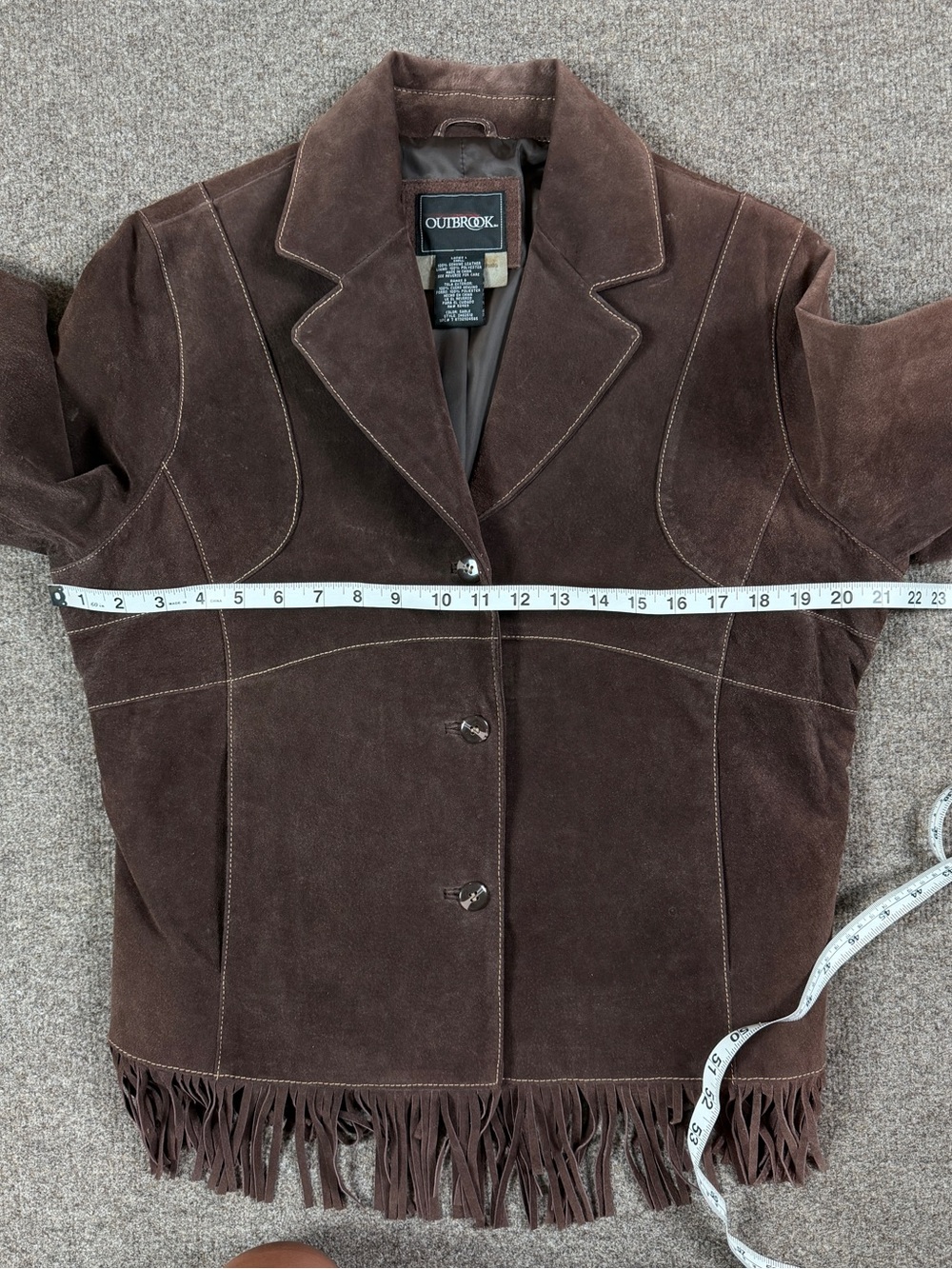 Vintage Outbrook Brown Suede Leather Western Fringe Trim Jacket Women’s Large - Picture 12 of 12
